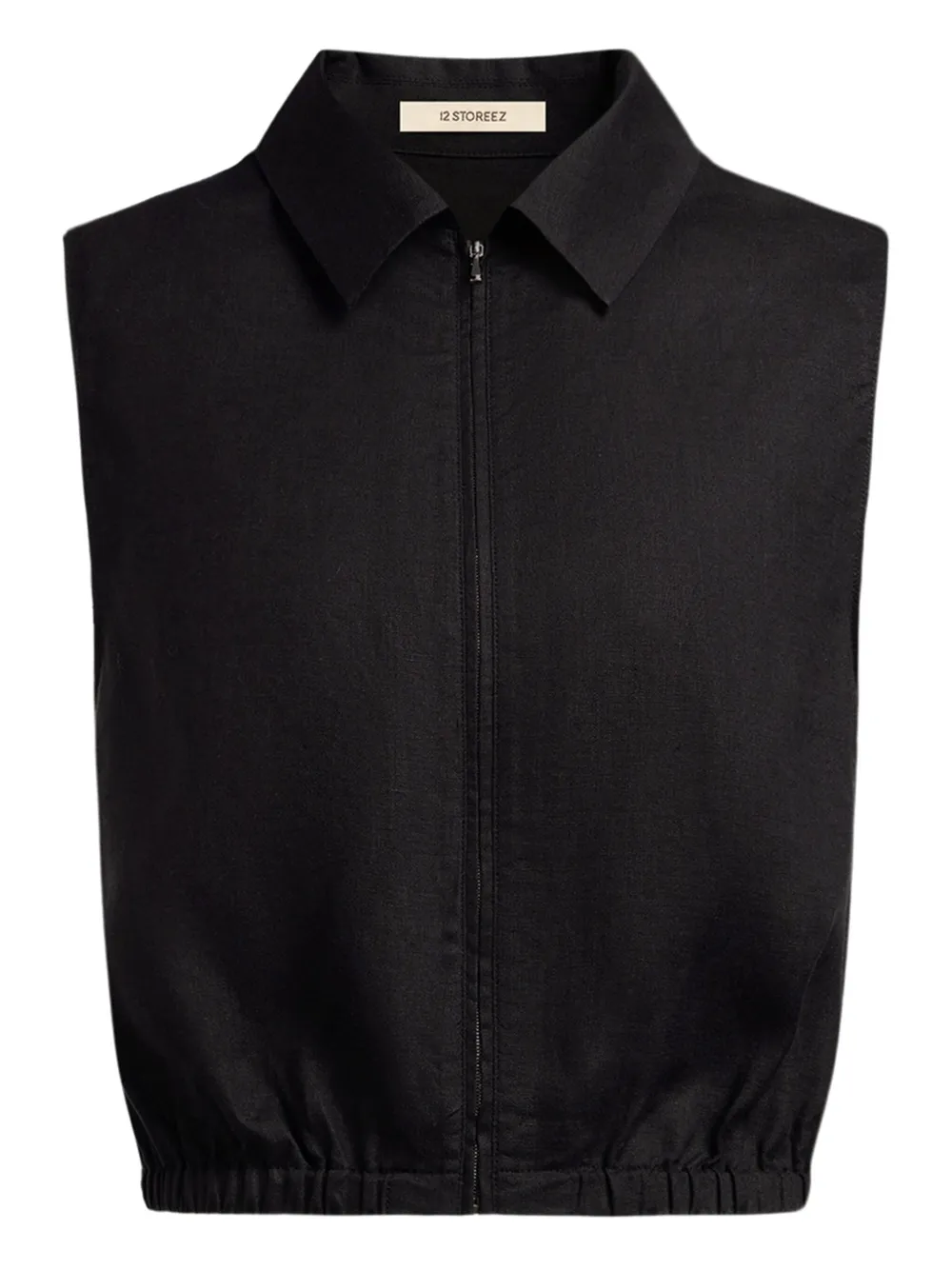 12 Storeez Zip-front Linen Shirt In Black