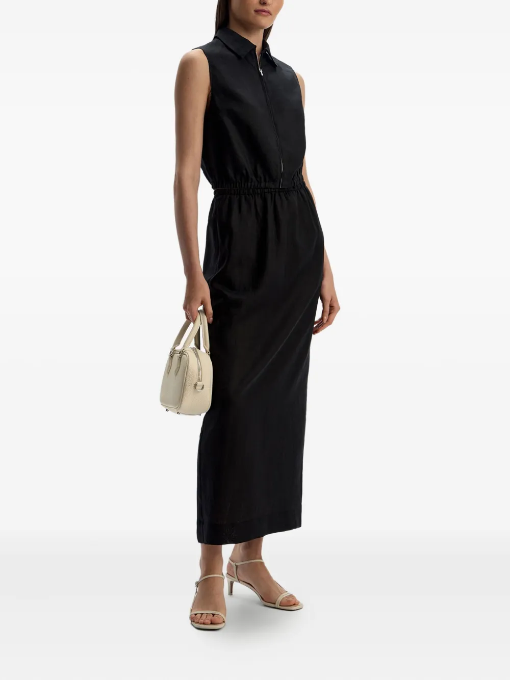 12 STOREEZ Linnen blouse met rits - Zwart