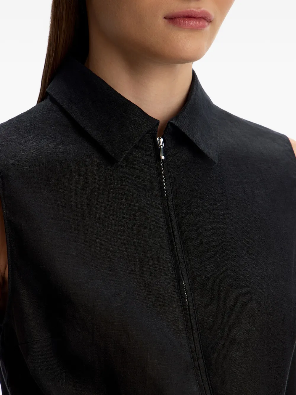 12 Storeez Zip-front Linen Shirt In Black