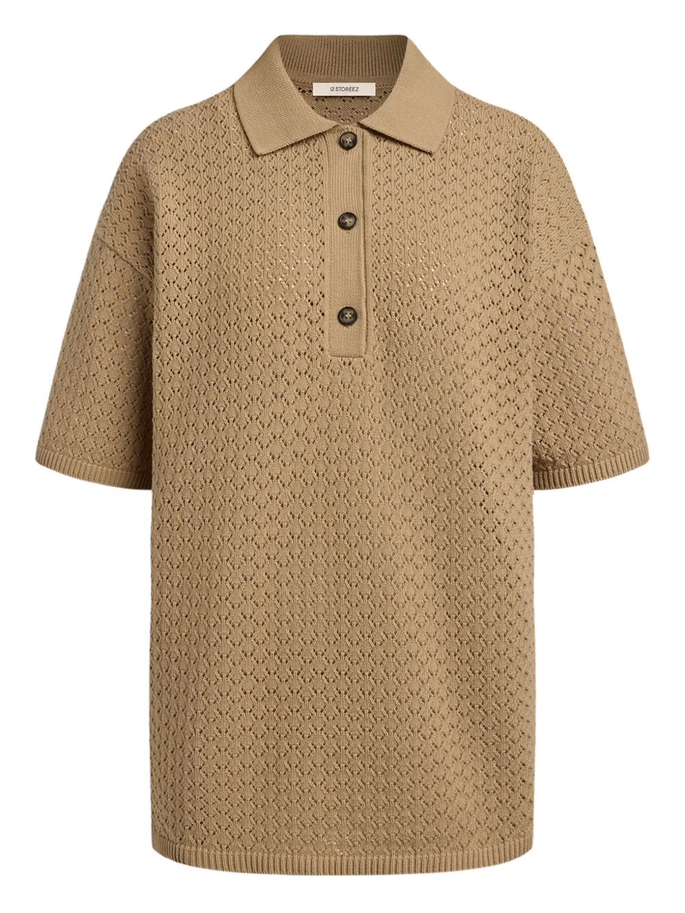 12 STOREEZ open-knit polo top | Neutrals | Image 1