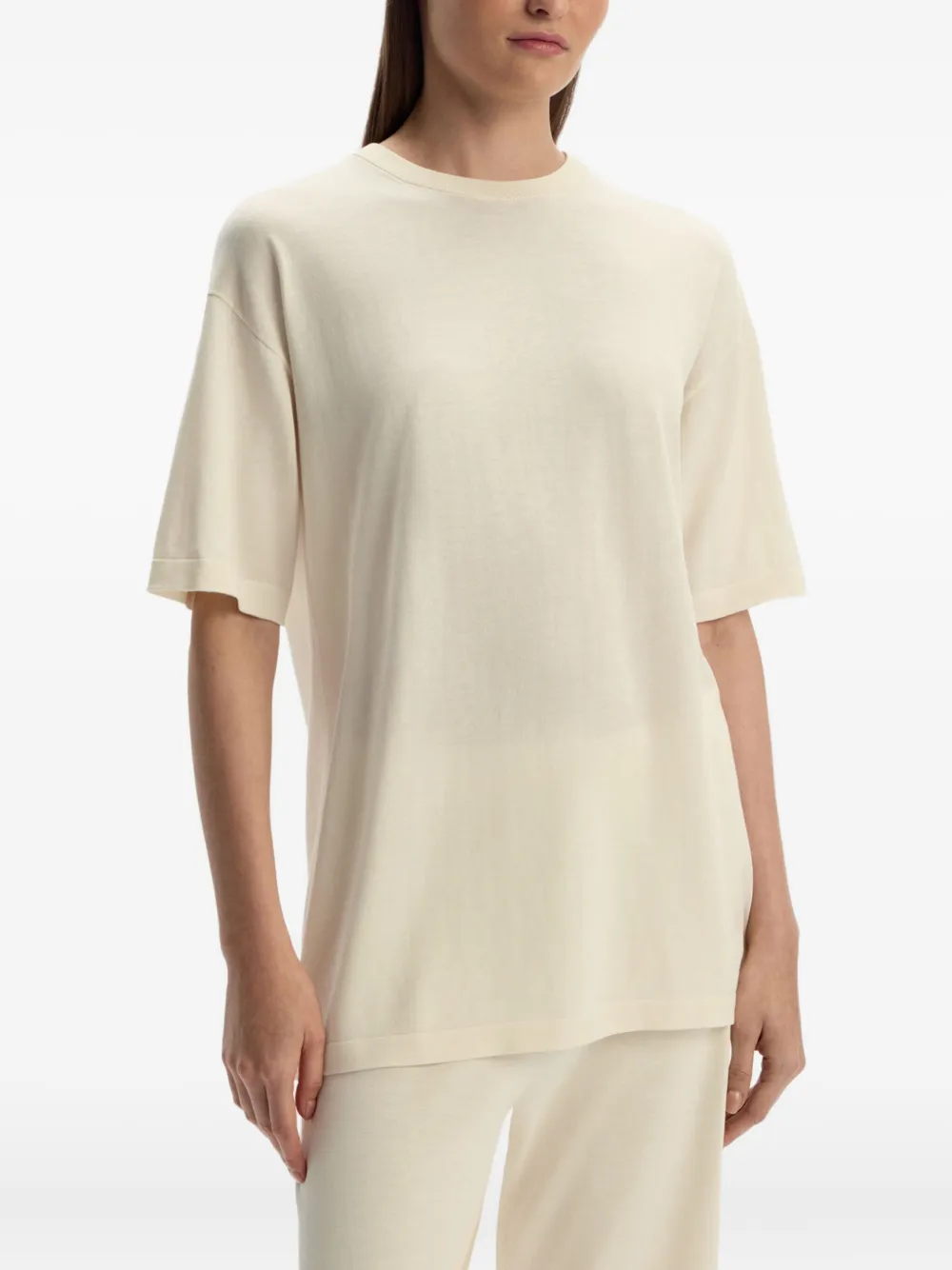 12 STOREEZ Gebreid T-shirt van zijde-katoenblend Wit