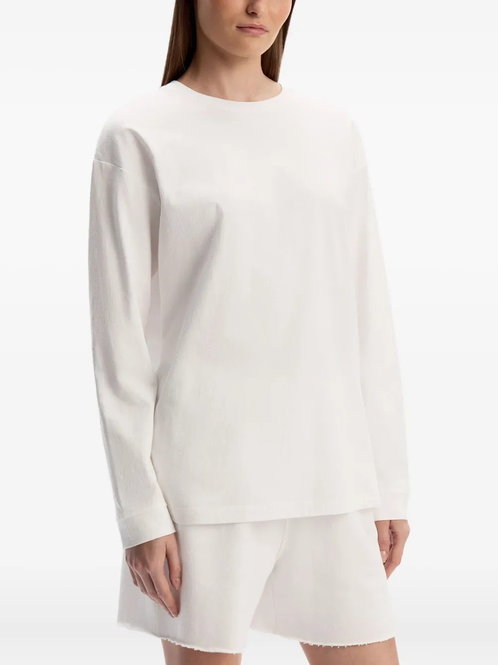 12 STOREEZ Katoenen T-shirt met textuur en lange mouwen Wit