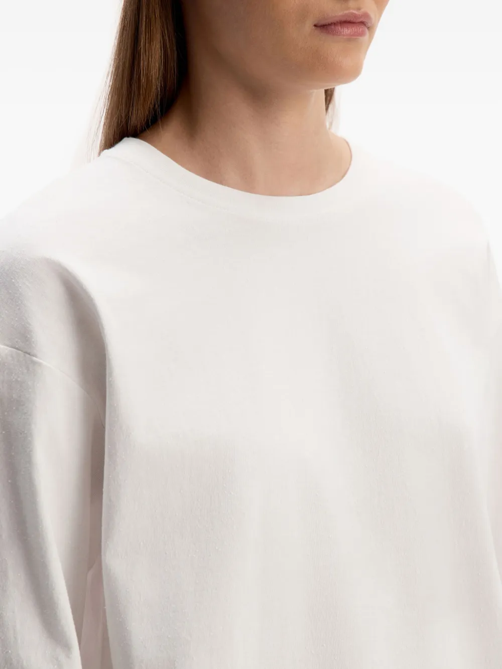 12 STOREEZ Katoenen T-shirt met textuur en lange mouwen Wit