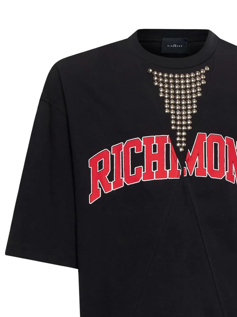 John Richmond T-shirt met verfraaide hals en grafische print Zwart