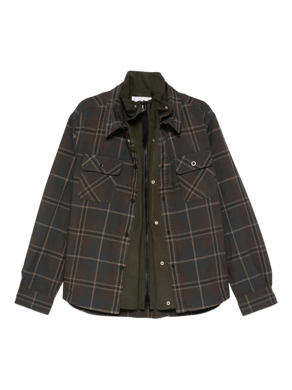 sacai check-print layered shirt | Brown | Image 1