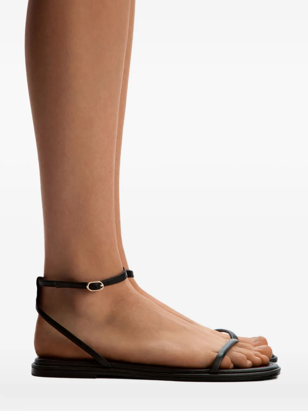 12 Storeez Ankle-strap Leather Sandals In Black
