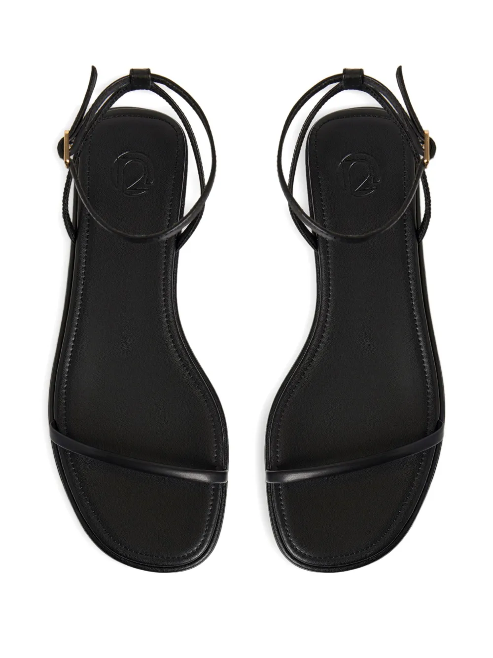 12 Storeez Ankle-strap Leather Sandals In Black
