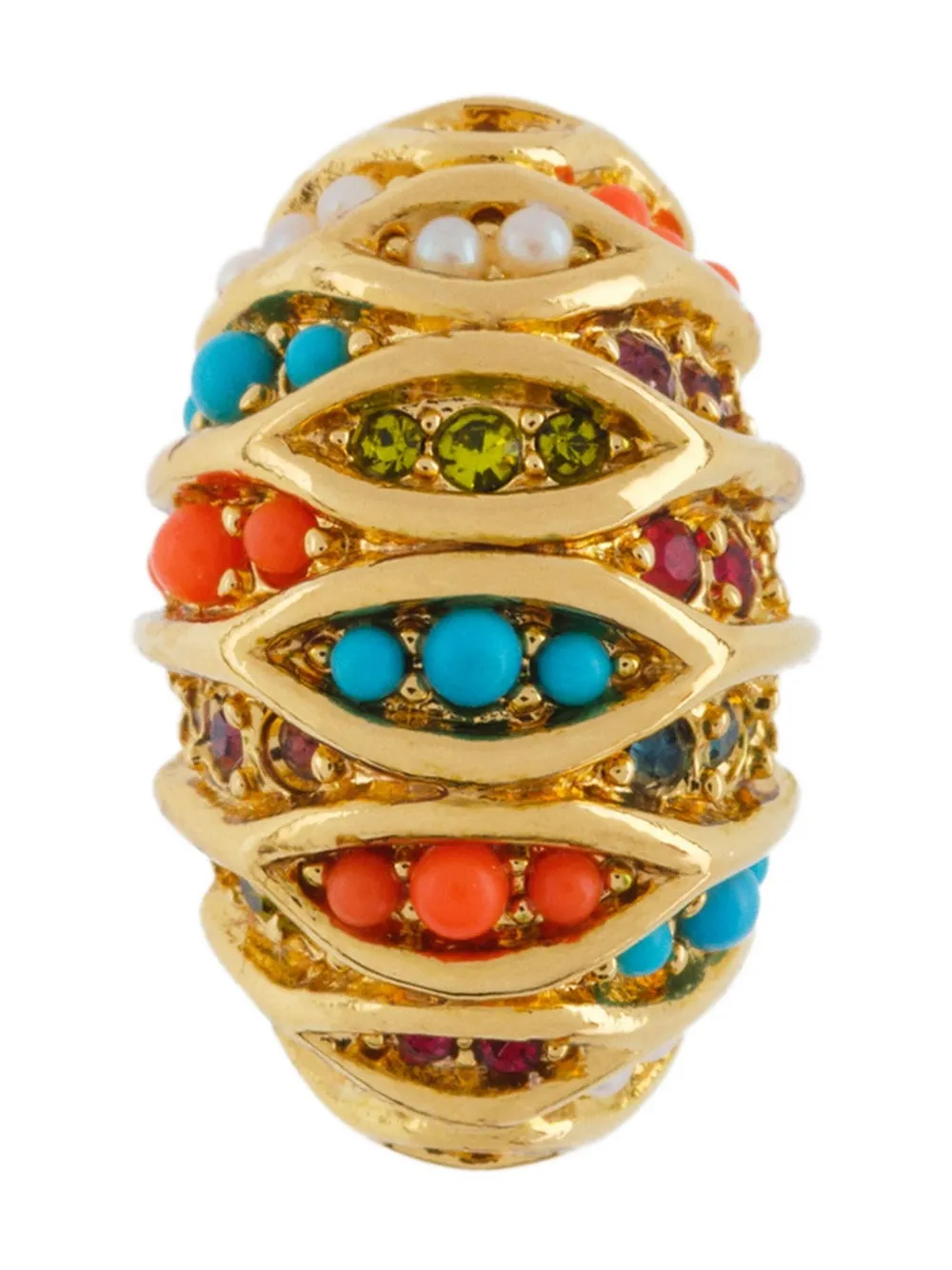 Pre-owned Susan Caplan Vintage 1980s D'orlan Bead-embellished Ring In Gold