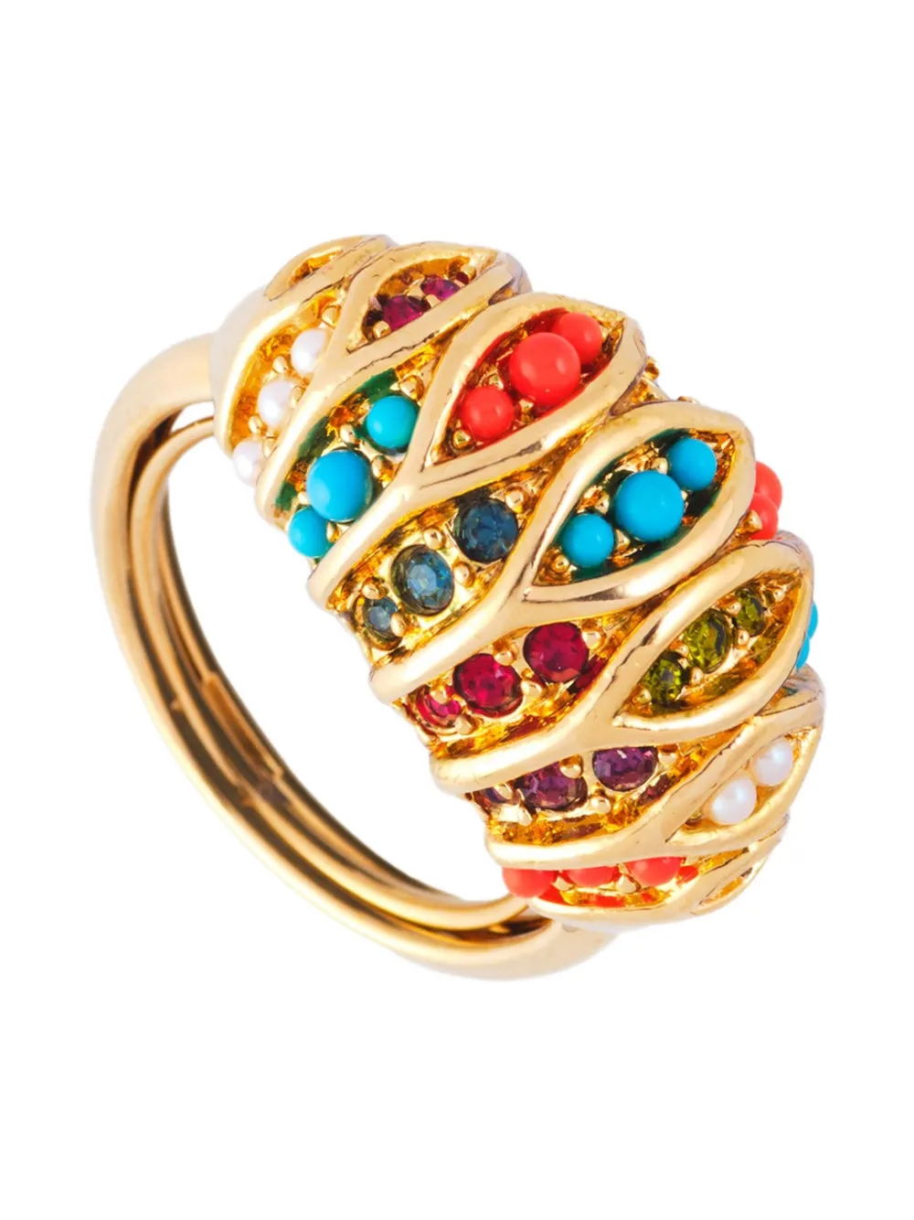 Pre-owned Susan Caplan Vintage 1980s D'orlan Bead-embellished Ring In Gold