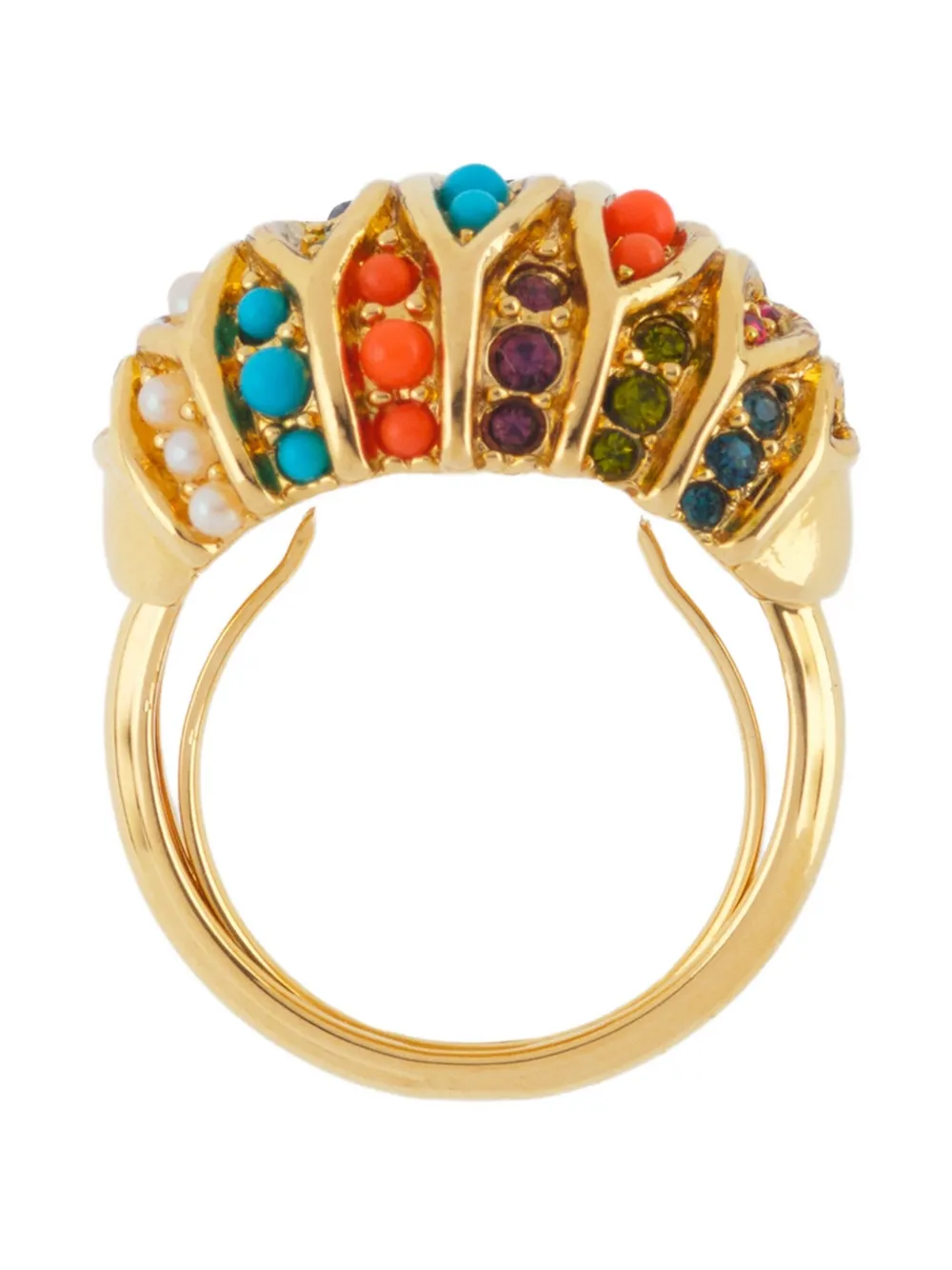 Pre-owned Susan Caplan Vintage 1980s D'orlan Bead-embellished Ring In Gold