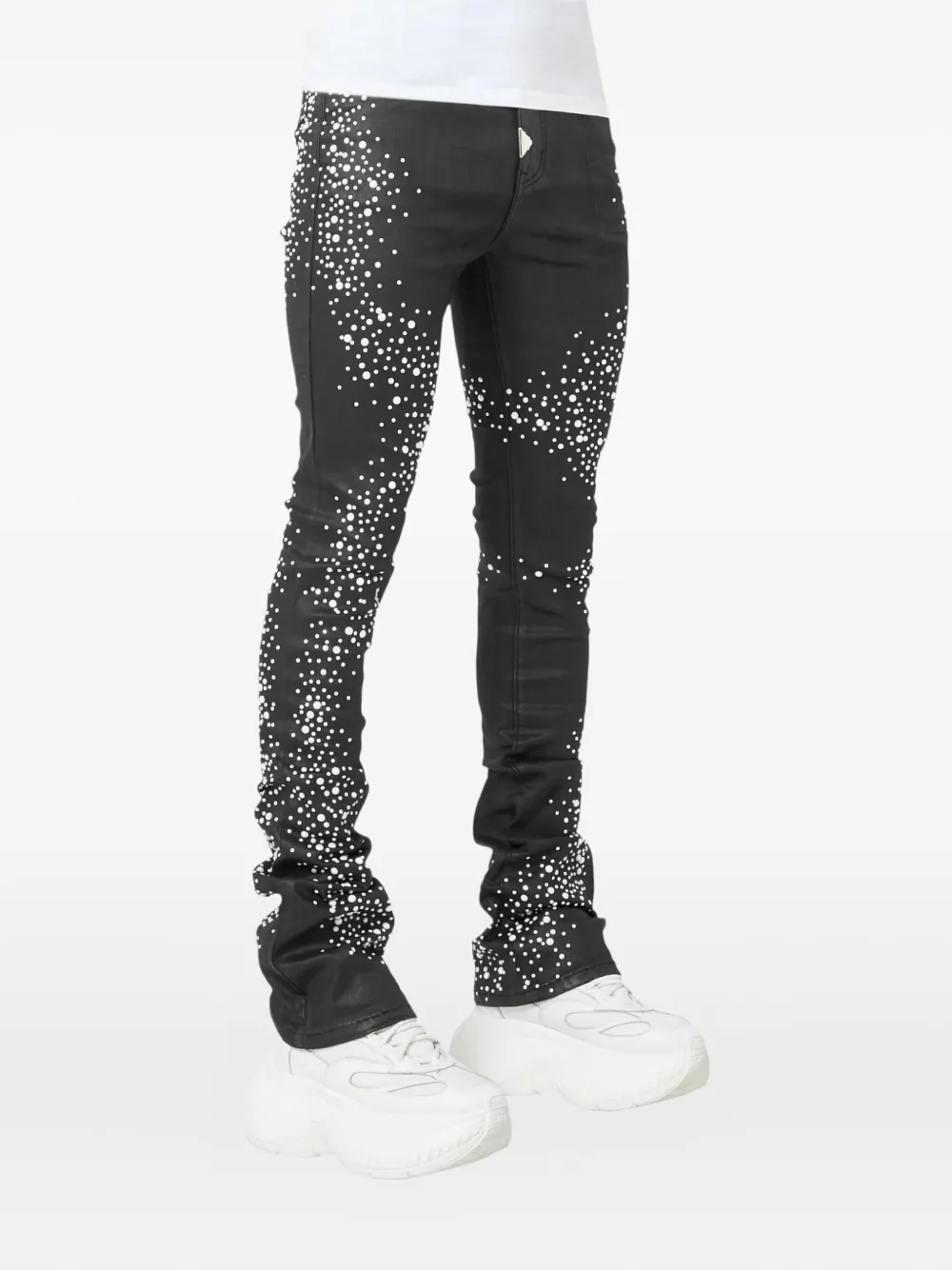 Guapi Pearl-embellished Stacked Jeans In Black
