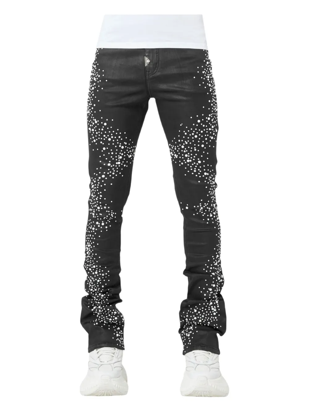 Guapi Pearl-embellished Stacked Jeans In Black