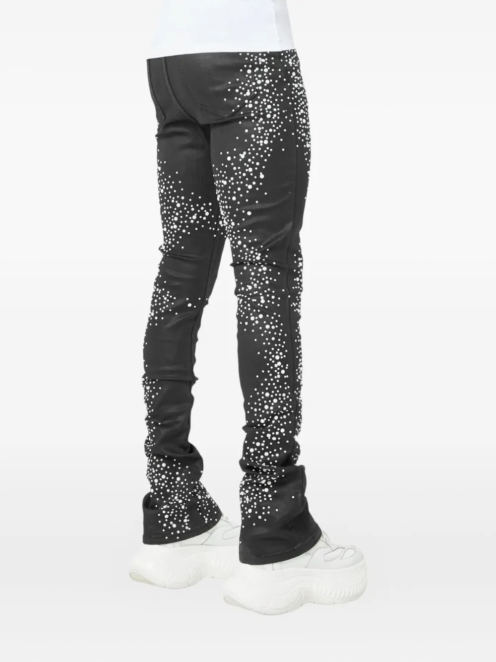 Guapi Pearl-embellished Stacked Jeans In Black