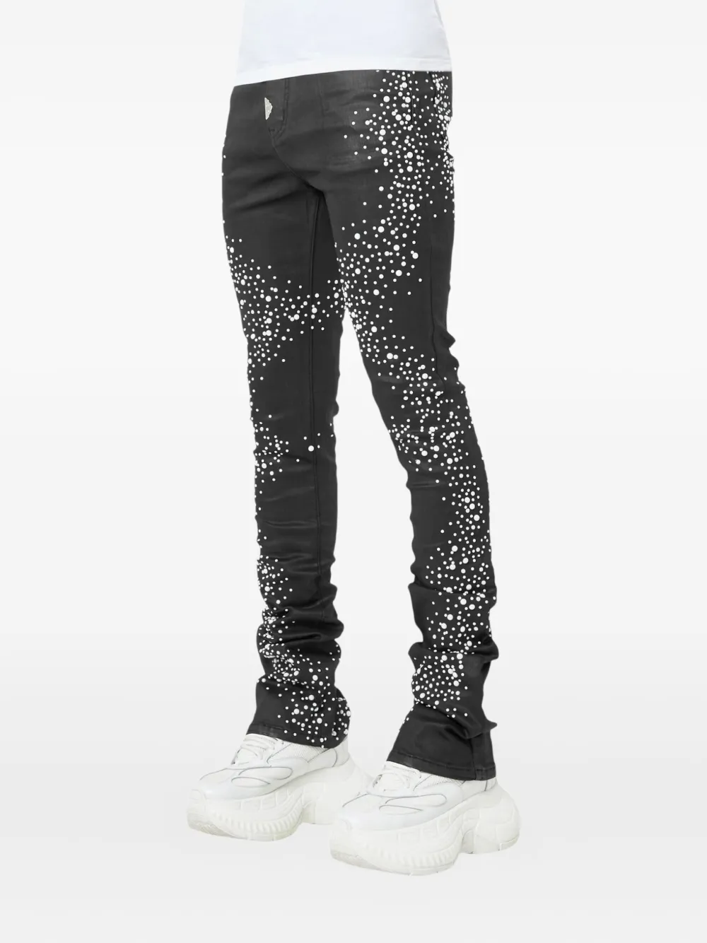 GUAPI pearl-embellished stacked jeans - Zwart