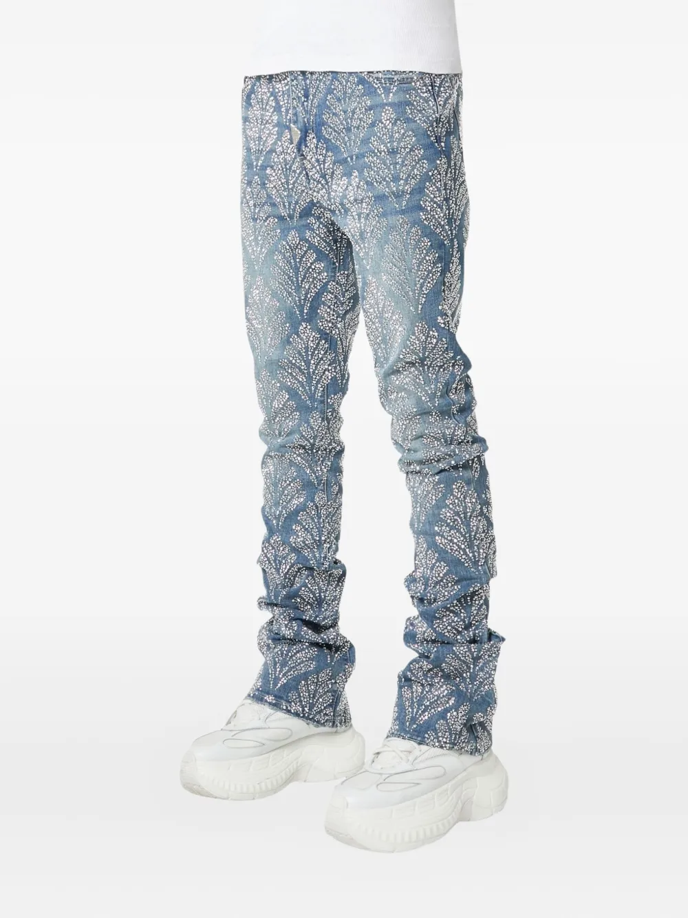 Guapi Rhinestone-embellished Stacked Jeans In Blue