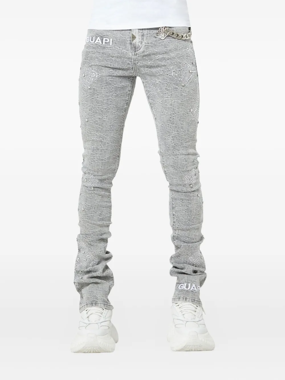 Guapi Crystal-cross Jeans In Gray