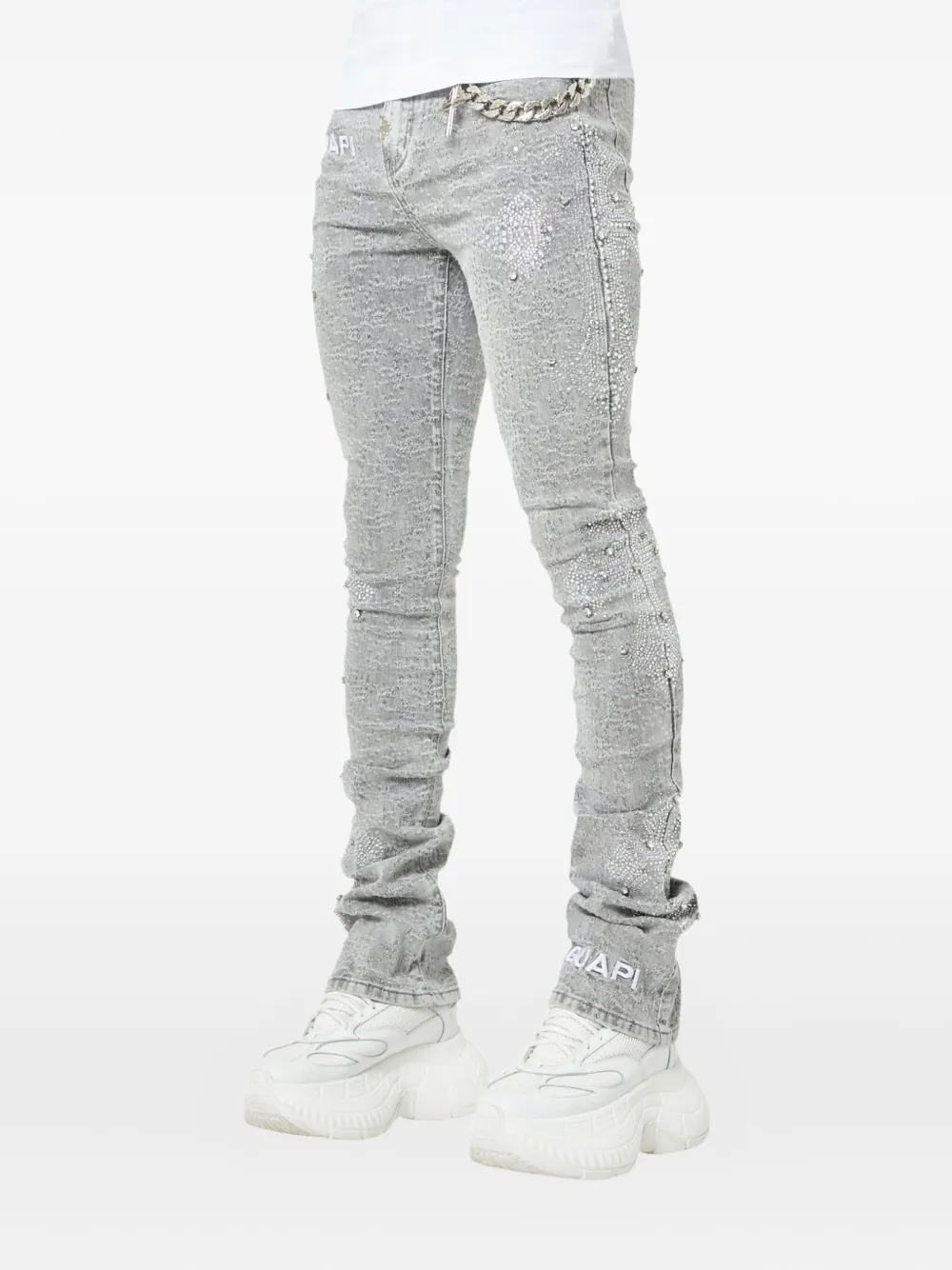 Guapi Crystal-cross Jeans In Gray