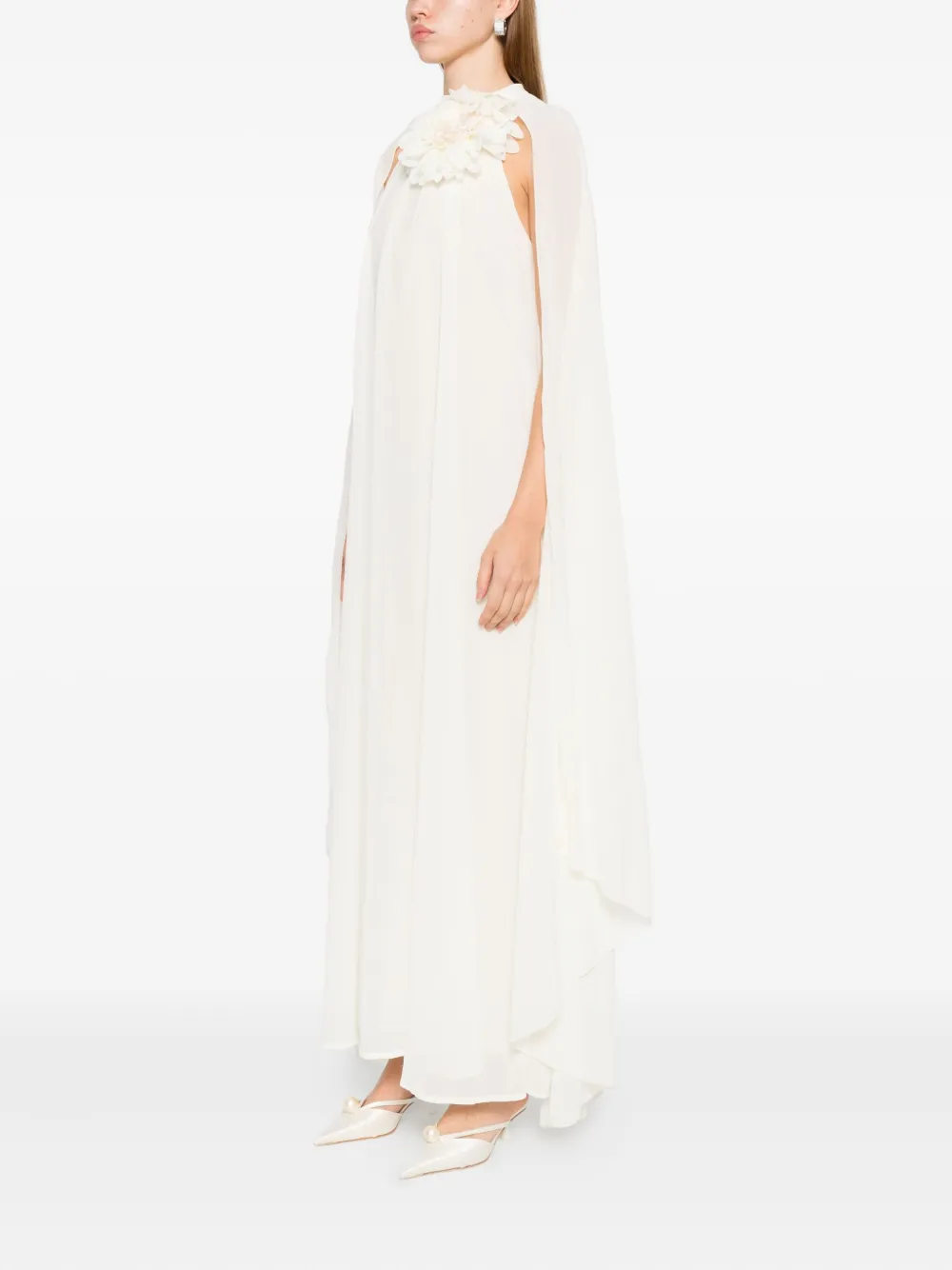 Rahil Hesan Floral-appliqué Gown In White
