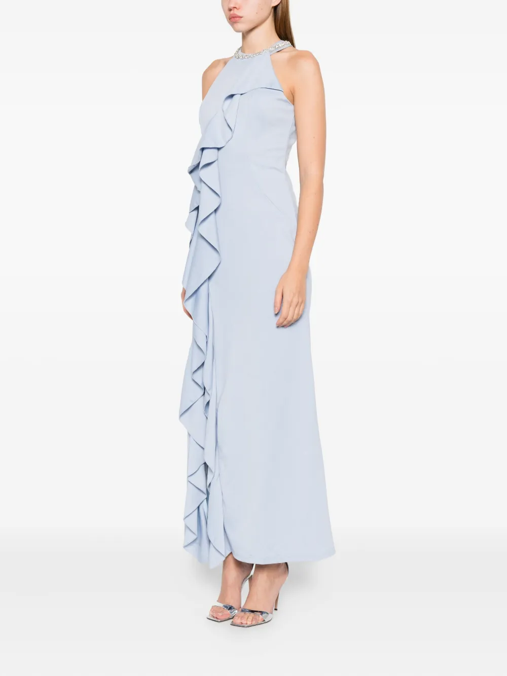 Rahil Hesan Ruffled Gown In Blue