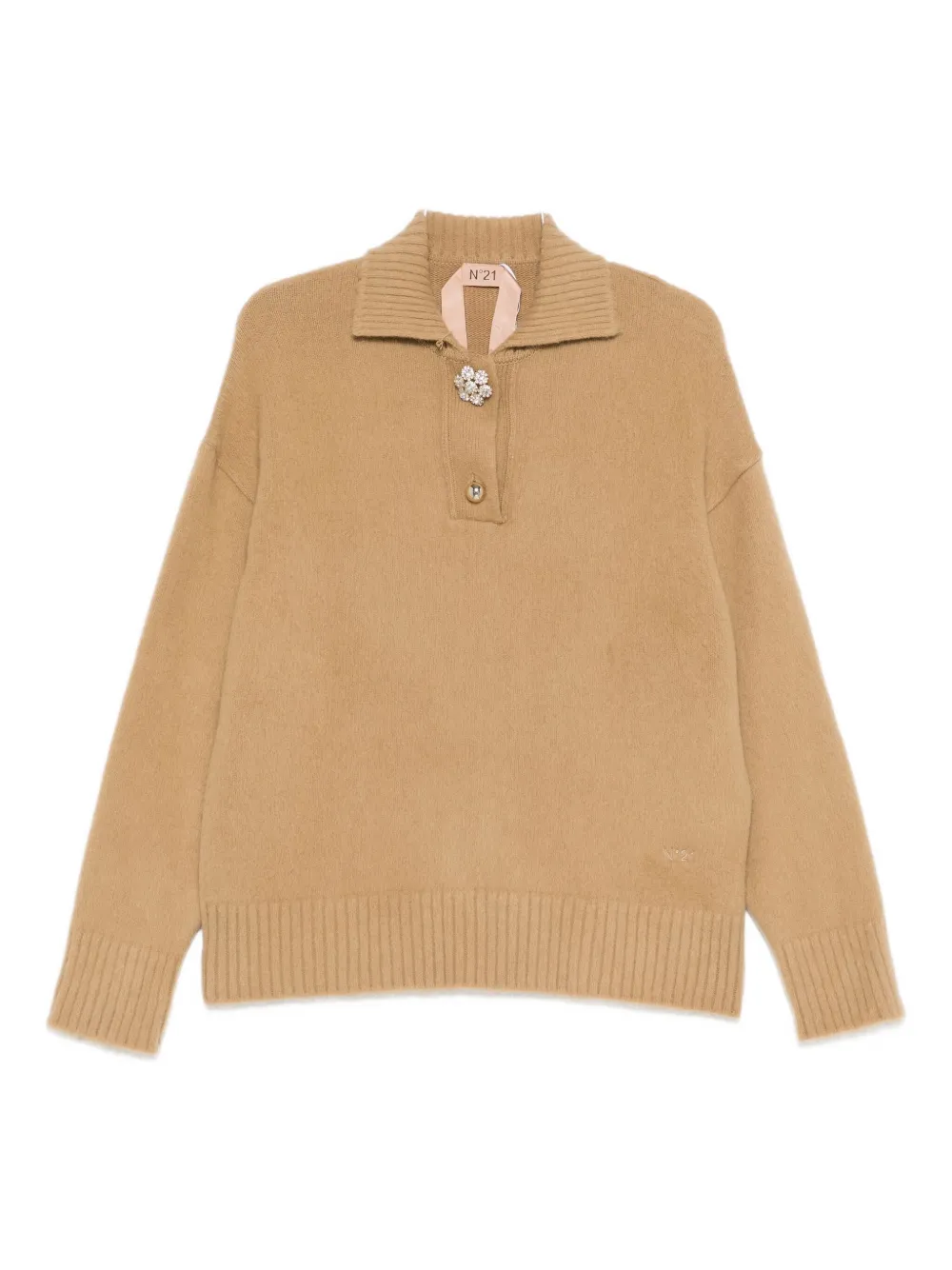 N°21 Brushed-effect Jumper In Neutral