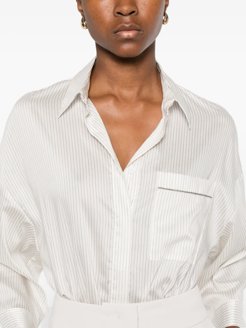 Peserico Pinstripe Pocket Shirt In White