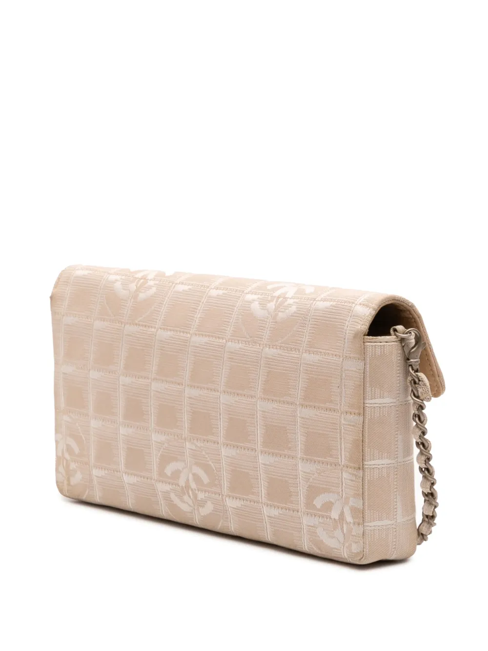Pre-owned Chanel 2000-2002 New Travel Line Nylon East West Flap Shoulder Bag In Brown