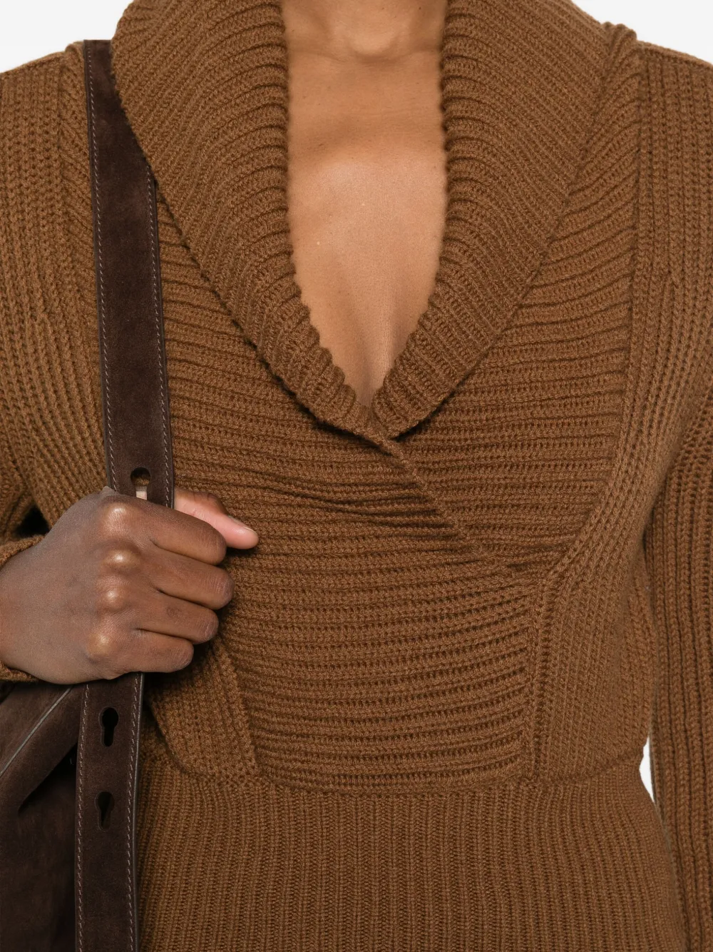 Max Mara Shawl-collar Sweater In Brown