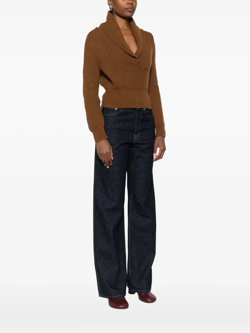 Max Mara Shawl-collar Sweater In Brown