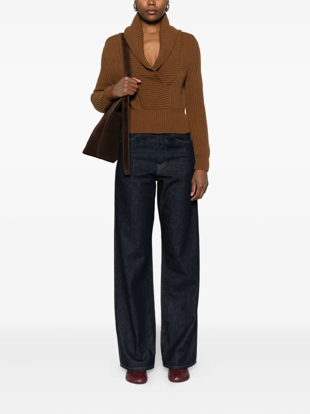 Max Mara Shawl-collar Sweater In Brown