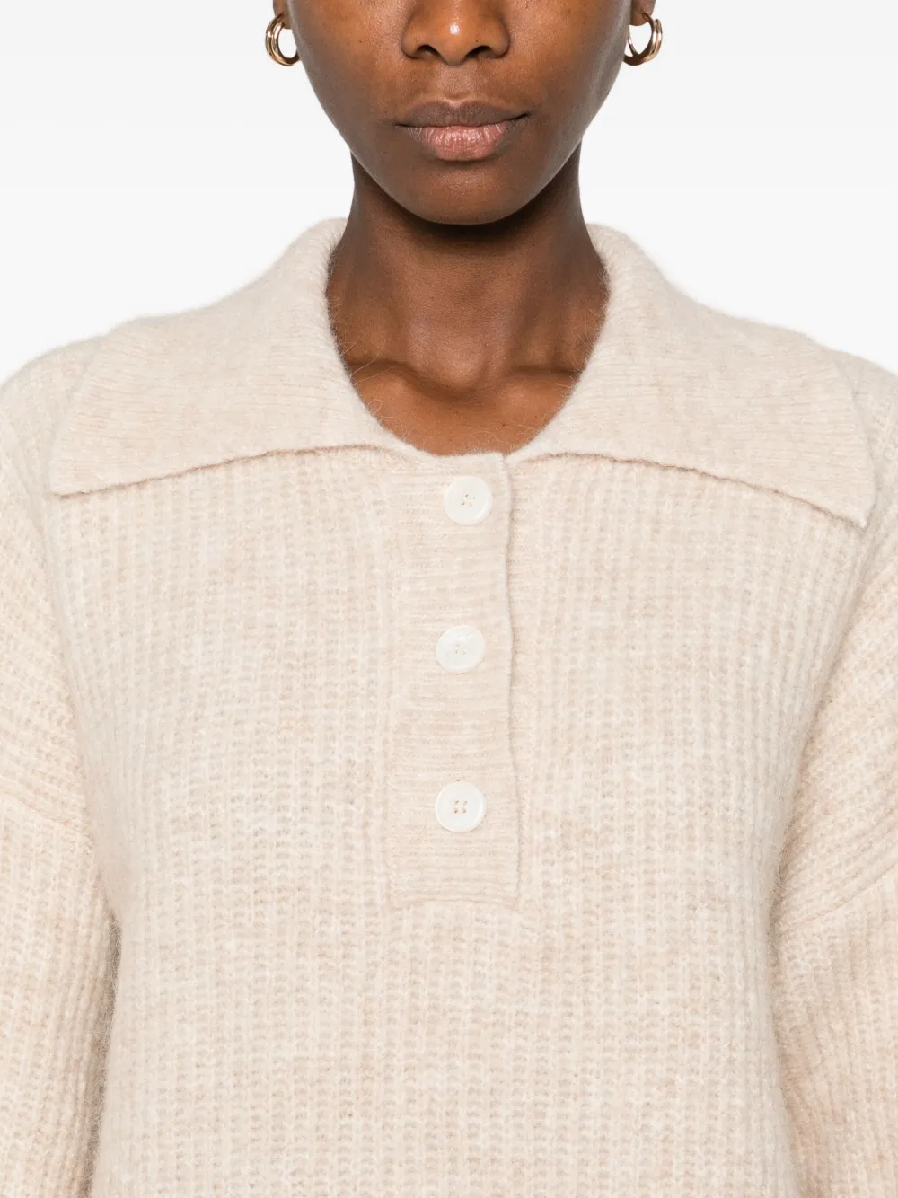 The New Society Ribbed Polo Top In Neutral