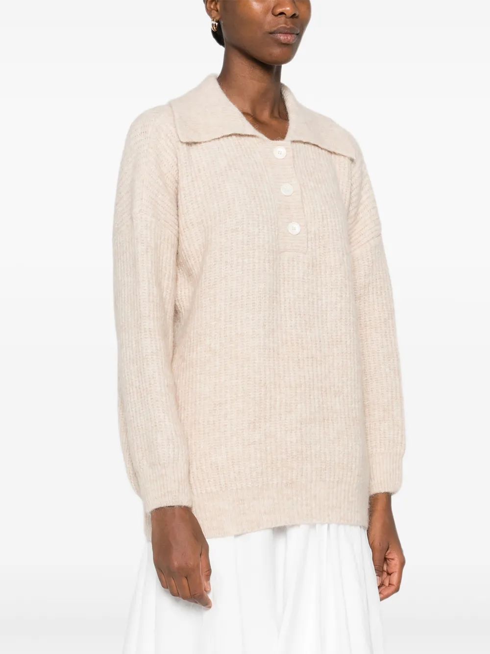 The New Society Ribbed Polo Top In Neutral