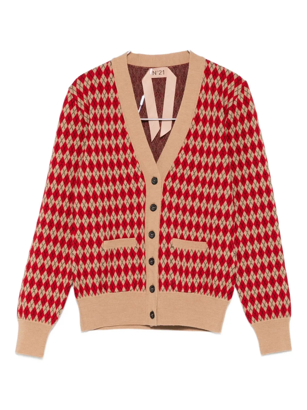 N°21 Argyle-pattern Cardigan In Brown