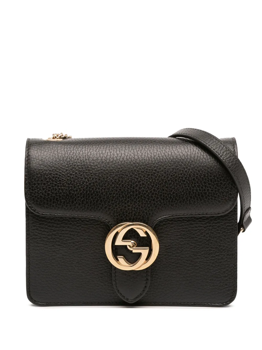 Pre-owned Gucci 2016-2025 Small Dollar Calfskin Interlocking G Crossbody Bag In Black