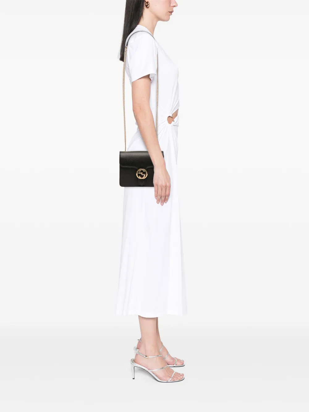 Pre-owned Gucci 2016-2025 Small Dollar Calfskin Interlocking G Crossbody Bag In Black