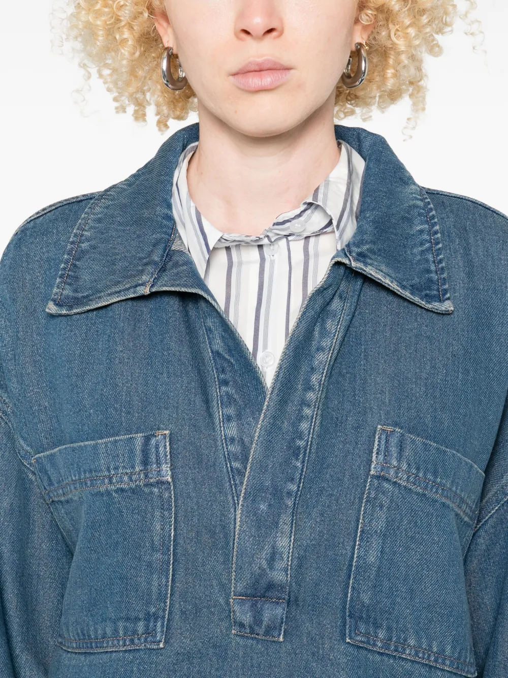 The New Society Double-pocket Denim Shirt In Blue
