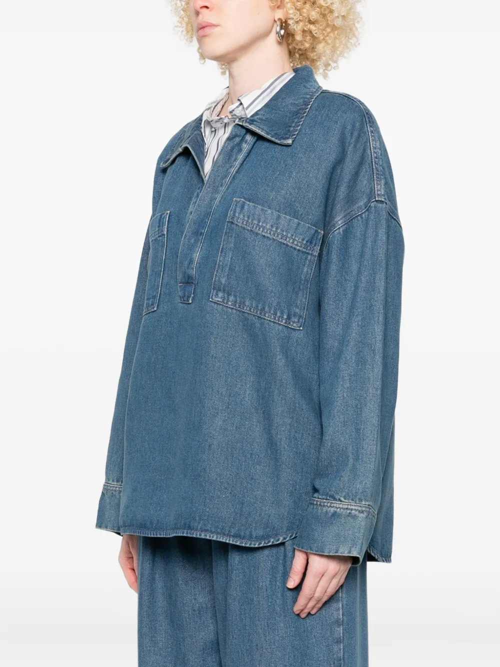 The New Society Double-pocket Denim Shirt In Blue