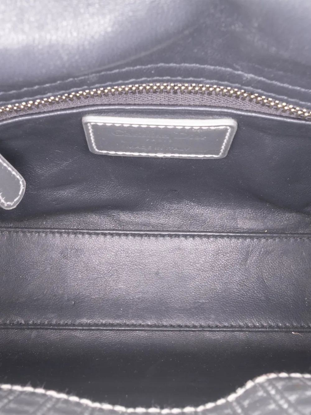 Pre-owned Dior 2016 Mini Metallic Patent Microcannage Lady  Satchel In Silver