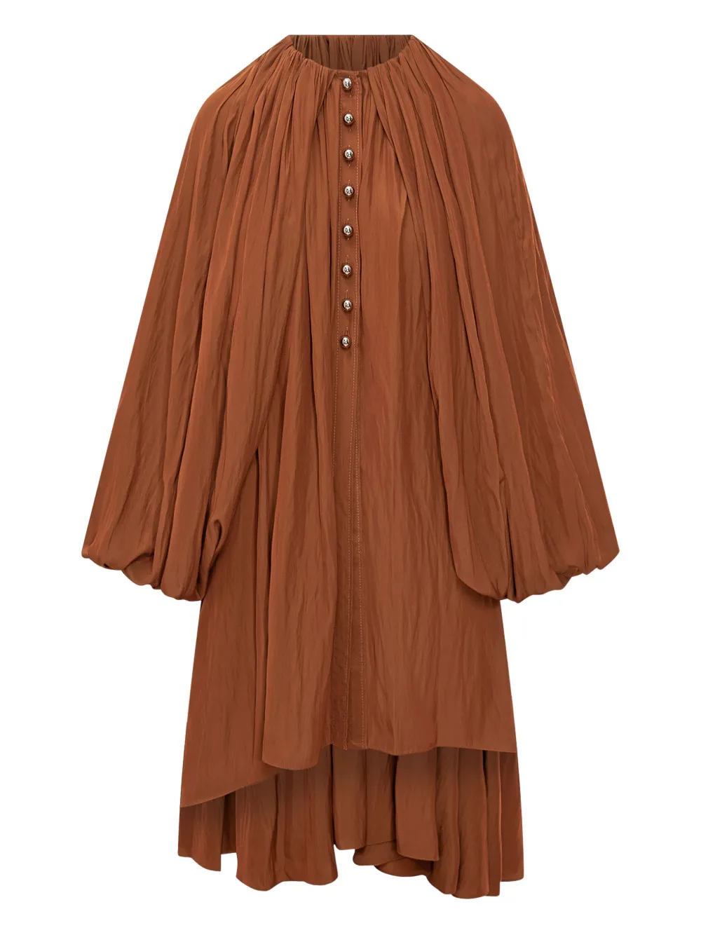 Lanvin Brown Pleated Voile Dress With Buttons By In Brown