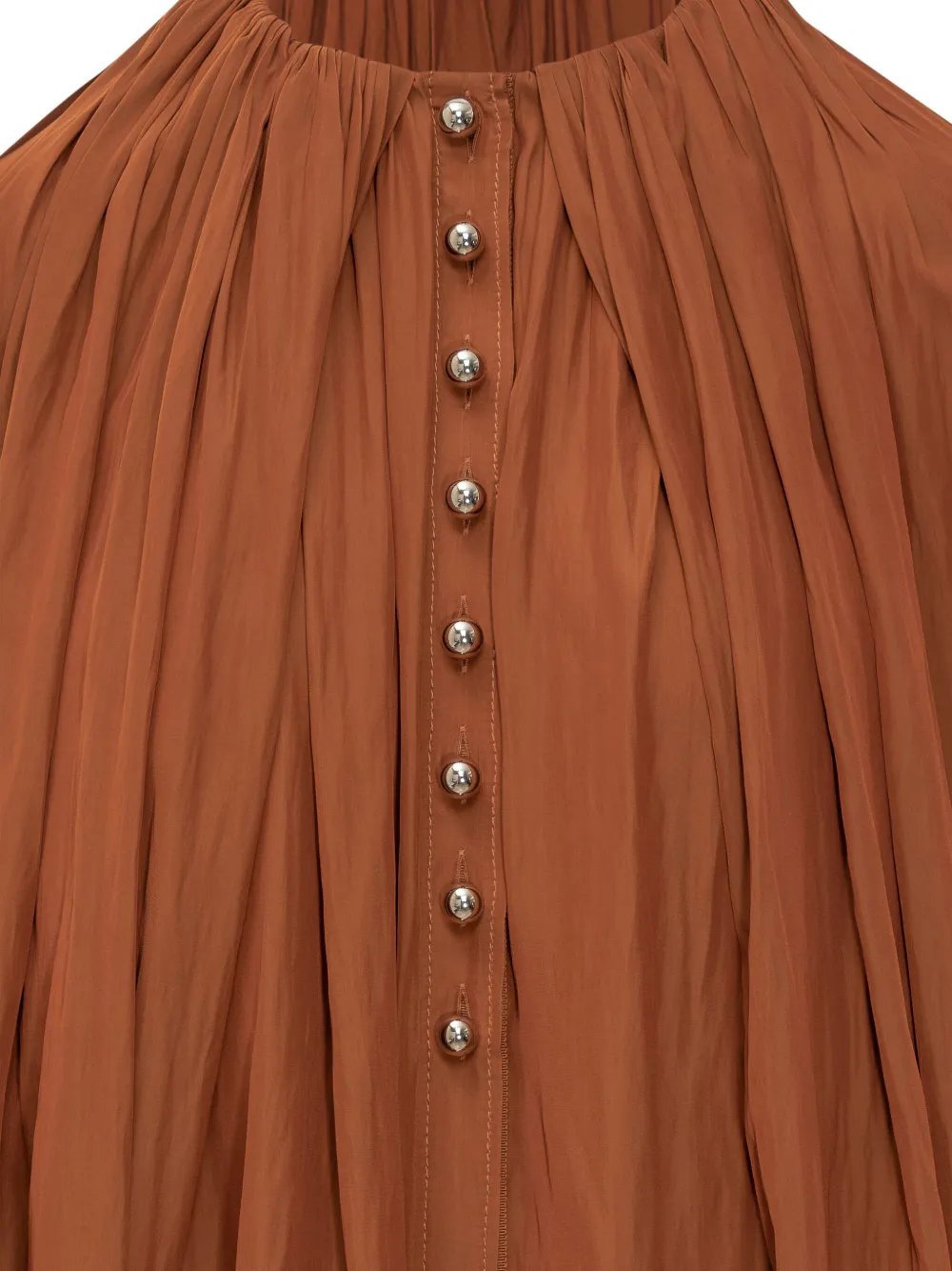 Lanvin Brown Pleated Voile Dress With Buttons By In Brown