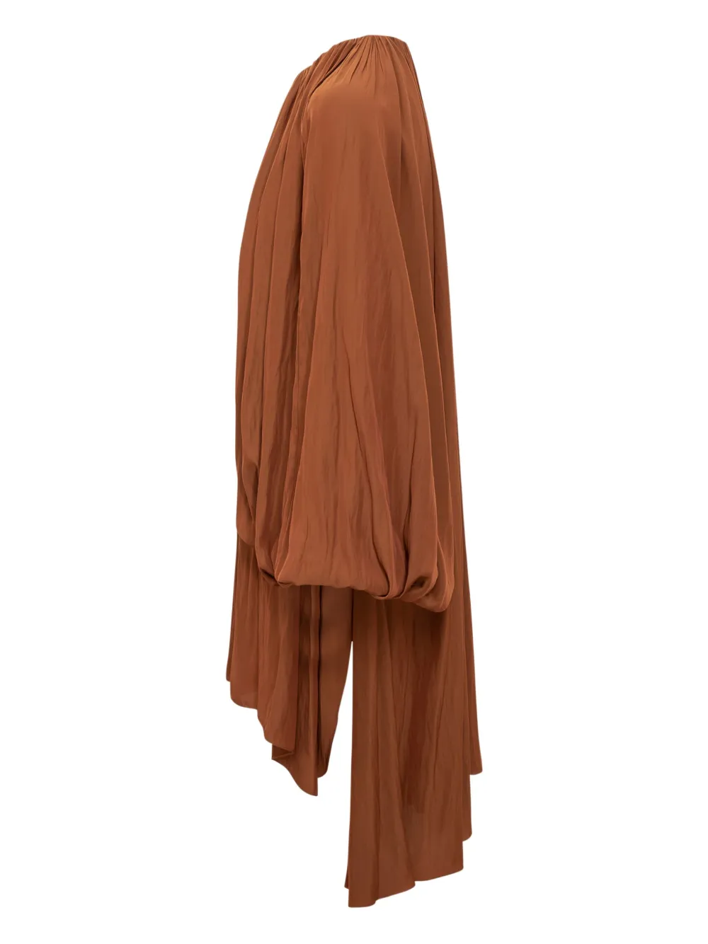 Lanvin Brown Pleated Voile Dress With Buttons By In Brown
