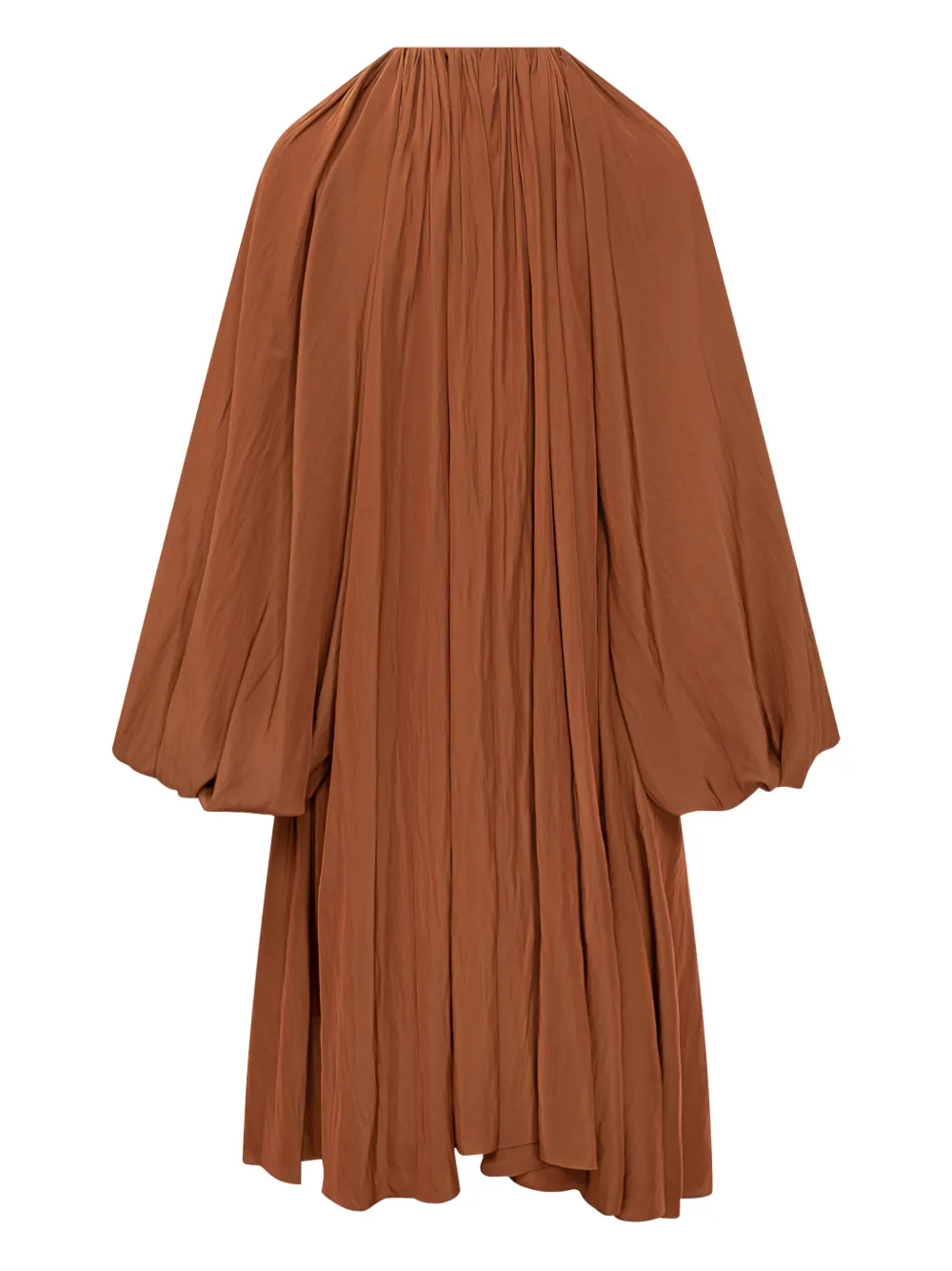 Lanvin Brown Pleated Voile Dress With Buttons By In Brown