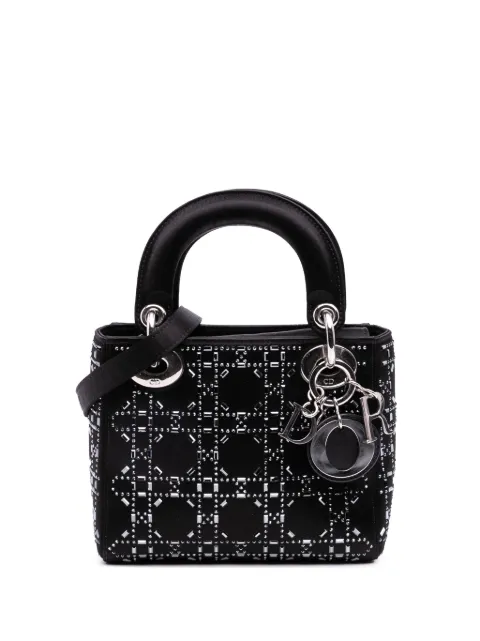 Christian Dior Pre-Owned 2018 Mini Satin Cannage Strass Crystal Embellished Lady Dior satchel