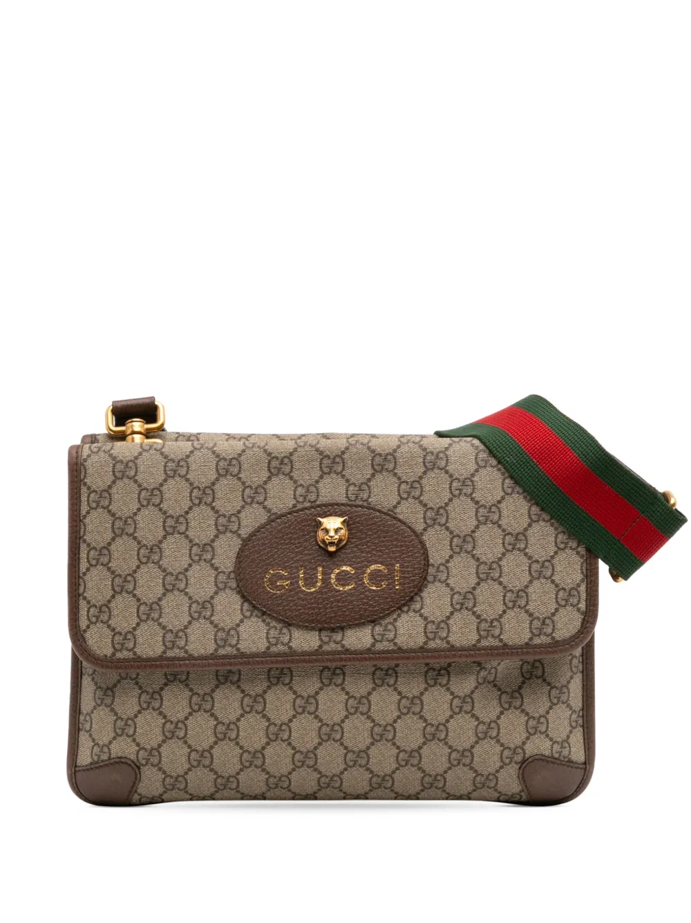 Pre-owned Gucci 2016-2025 Medium Gg Supreme Web Neo Vintage Double Flap Messenger Bag Crossbody Bag In Brown