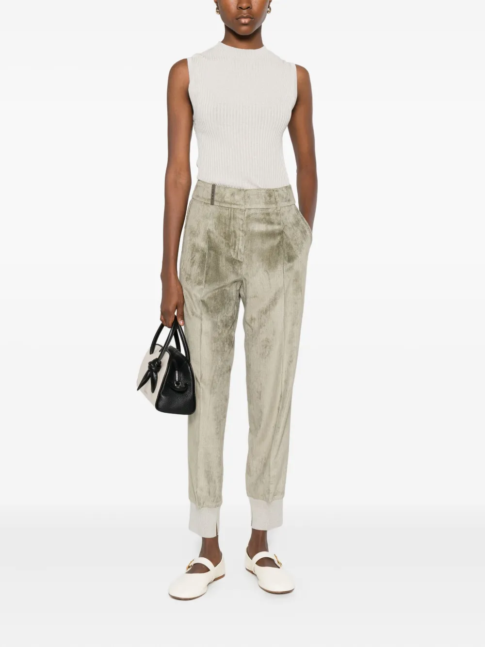 Peserico Ribgebreide top met ronde hals Beige