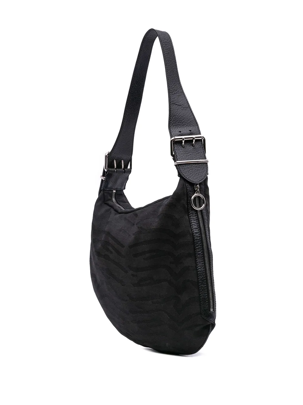 Pre-owned Fendi 2000-2010 Zebra Print Canvas Oyster Hobo Bag In Black