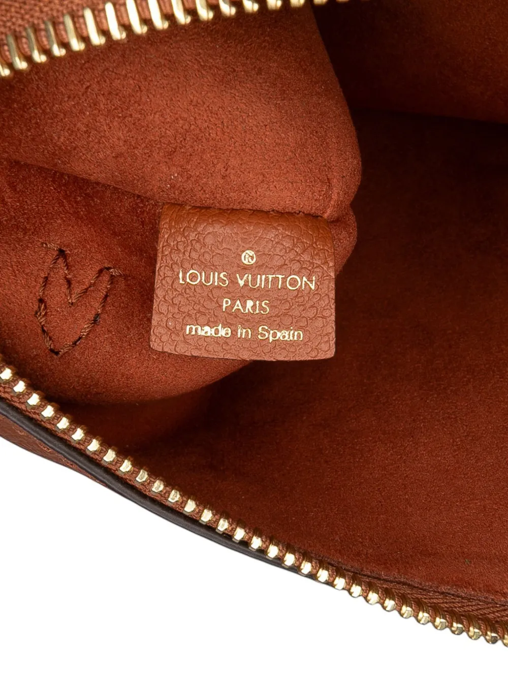 Pre-owned Louis Vuitton 2020-2025 Monogram Empreinte Giant Neverfull Mm Pouch In Brown
