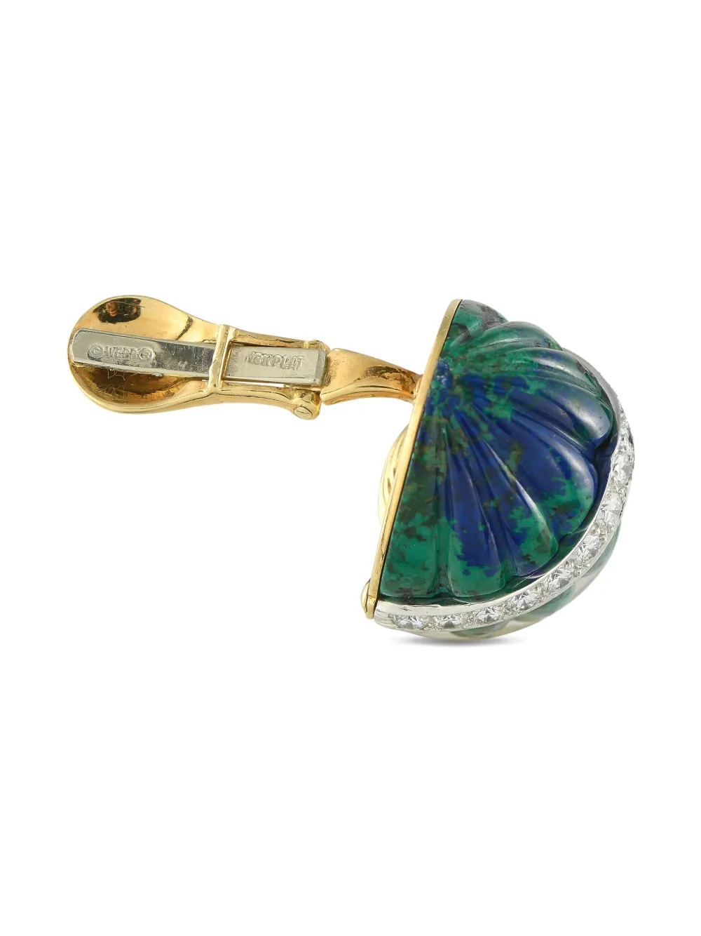 Pre-owned David Webb 18k Yellow Gold Diamond And Azurmalachite Earrings