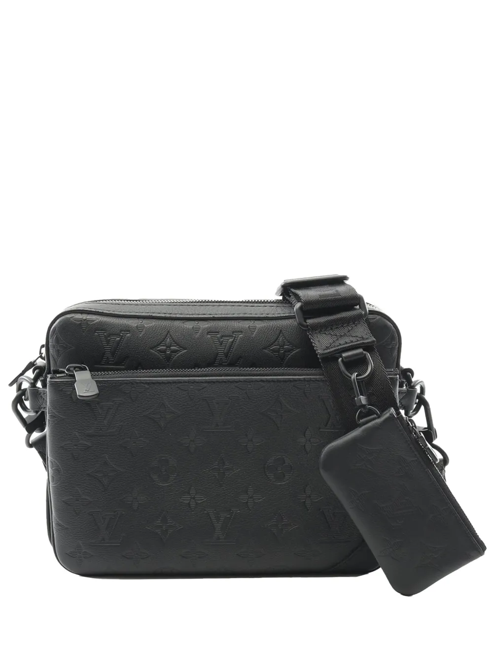 Pre-owned Louis Vuitton 2021-2025 Monogram Shadow Trio Messenger Crossbody Bag In Black