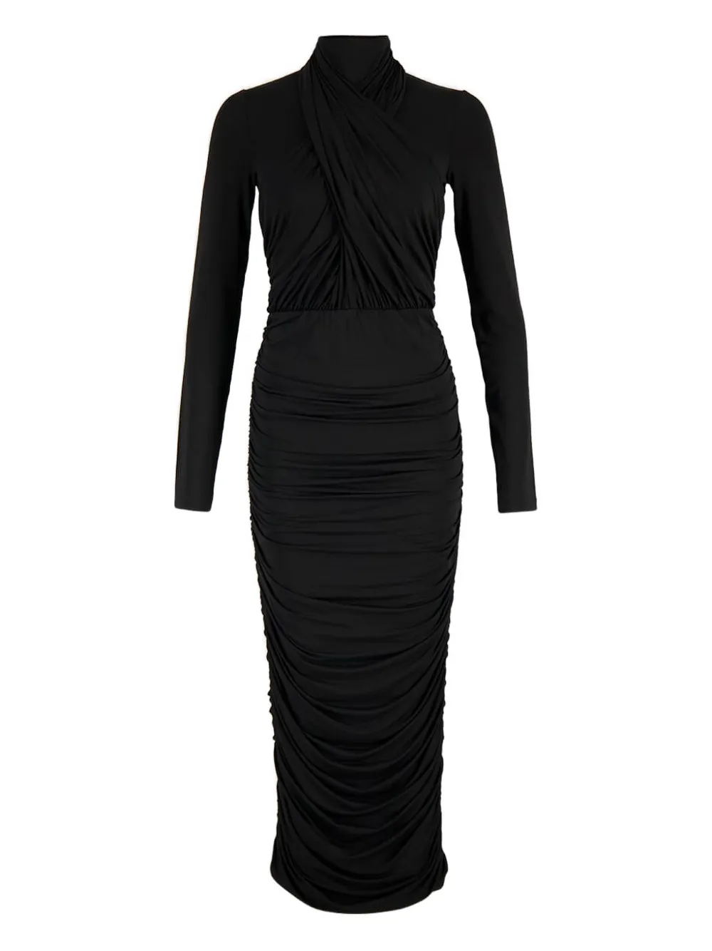 Balmain Ruched Midi Dress In Black