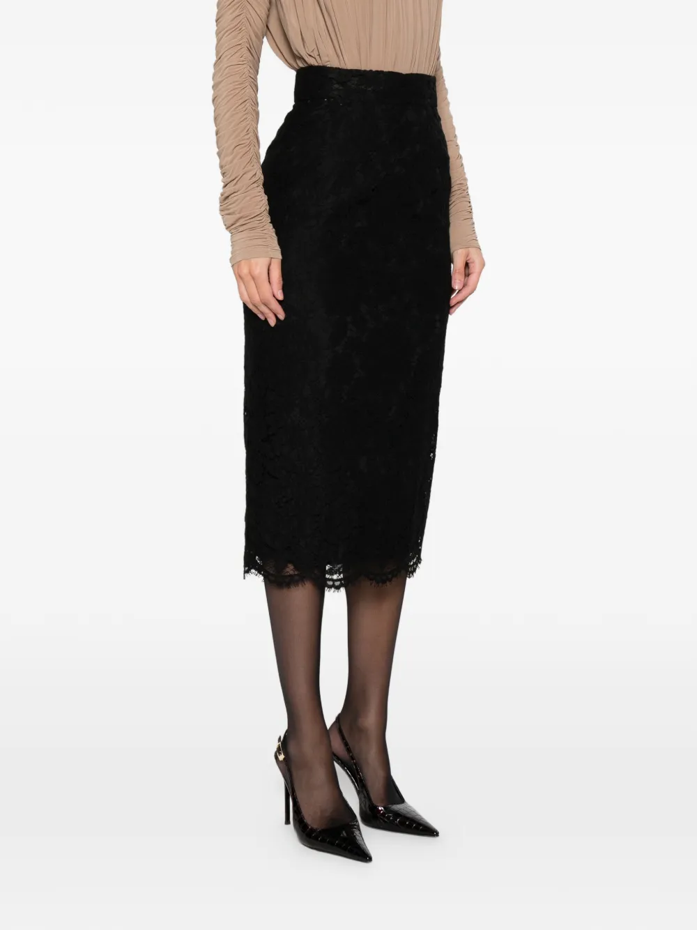 Dolce & Gabbana Lace-trim Midi Skirt In Black